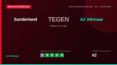 AZ Alkmaar begint donderdagavond in de UEFA Europa League met een uitduel bij Sunderland, nadat ze in de Eredivisie nog...